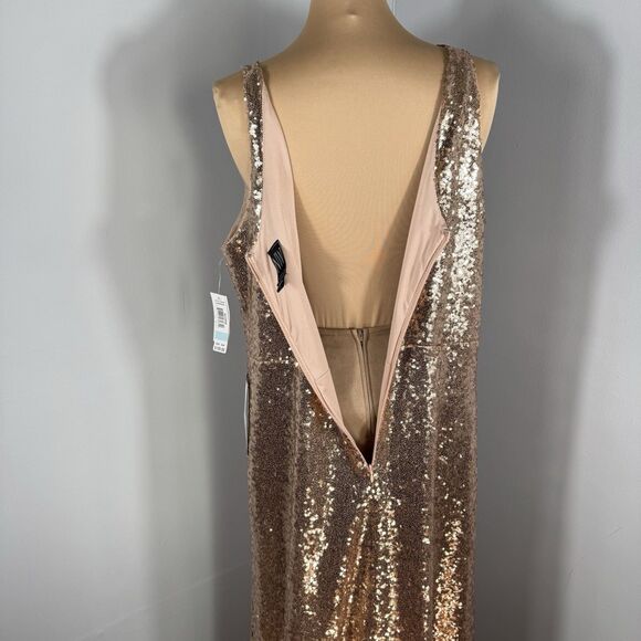 NightWay Sz 20W Sequin Rose-gold Maxi Sleeveless Ball Gown Bridesmaid Festive - Picture 9 of 14